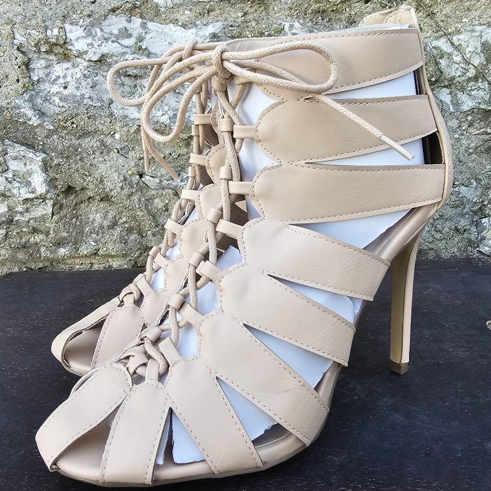 Women's‎ Size 10 Tan Lace-Up Heels Sandals High Heel